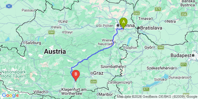 Map: Vienna Airport (VIE) to Frantschach-Sankt Gertraud