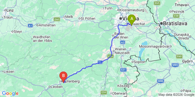 Map: Vienna Airport (VIE) to Frauberg