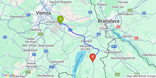 Map: Vienna Airport (VIE) to Frauenkirchen