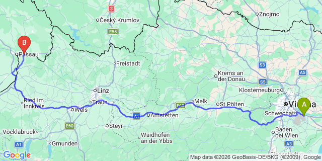 Map: Vienna Airport (VIE) to Freinberg
