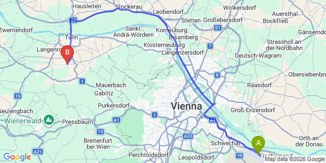 Map: Vienna Airport (VIE) to Freundorf