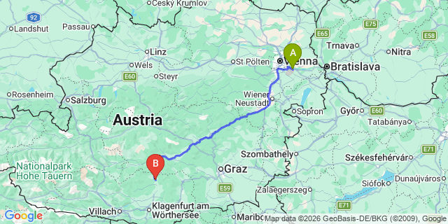 Map: Vienna Airport (VIE) to Friesach