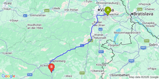 Map: Vienna Airport (VIE) to Frohnleiten