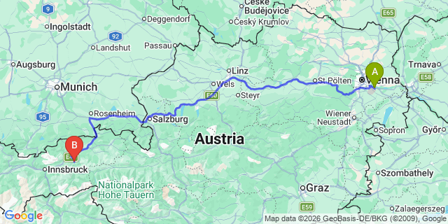 Map: Vienna Airport (VIE) to Fugen