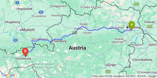 Map: Vienna Airport (VIE) to Fugenberg