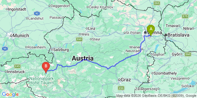 Map: Vienna Airport (VIE) to Fusch an der Großglocknerstraße