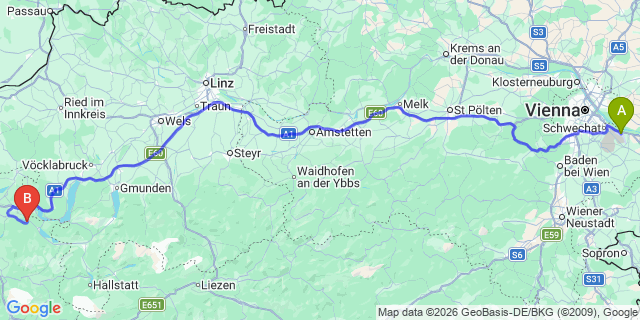 Map: Vienna Airport (VIE) to Fuschl am See