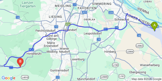 Map: Vienna Airport (VIE) to Gaaden bei Mödling