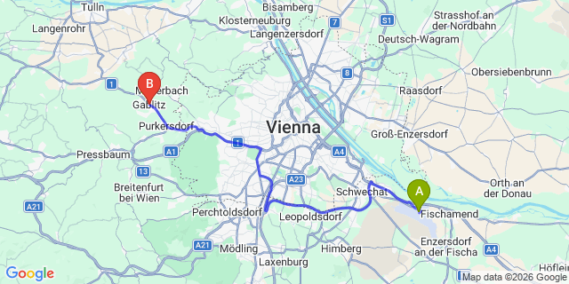 Map: Vienna Airport (VIE) to Gablitz
