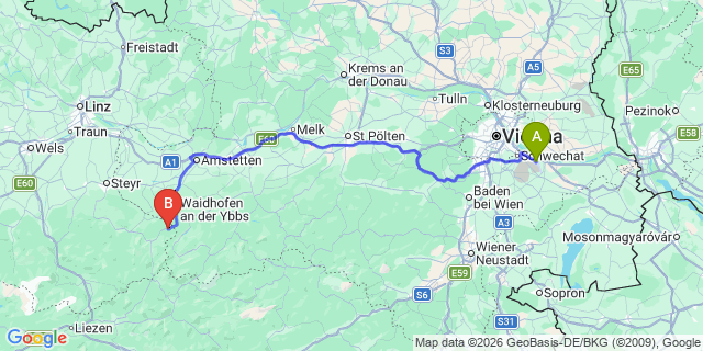 Map: Vienna Airport (VIE) to Gaflenz