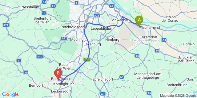 Map: Vienna Airport (VIE) to Gainfarn
