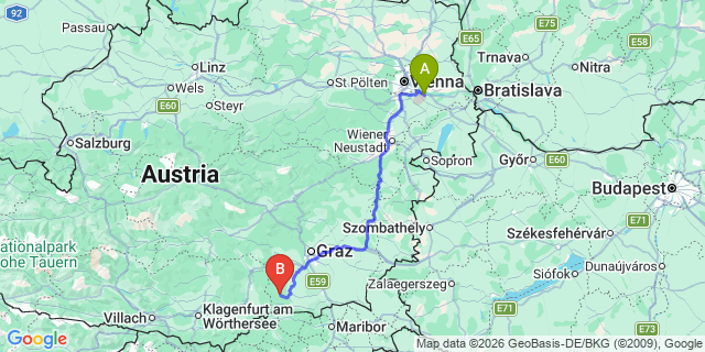 Map: Vienna Airport (VIE) to Garanas