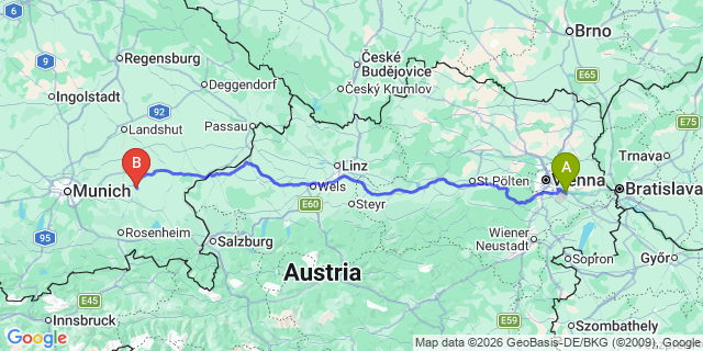 Map: Vienna Airport (VIE) to Gars am Inn