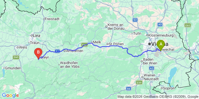 Map: Vienna Airport (VIE) to Garsten