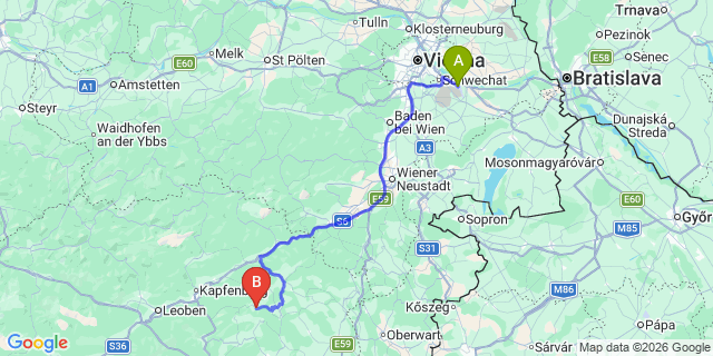 Map: Vienna Airport (VIE) to Gasen