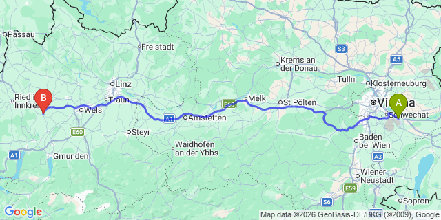 Map: Vienna Airport (VIE) to Gaspoltshofen
