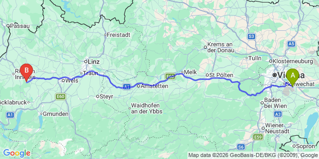 Map: Vienna Airport (VIE) to Geboltskirchen