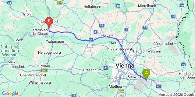 Map: Vienna Airport (VIE) to Gedersdorf