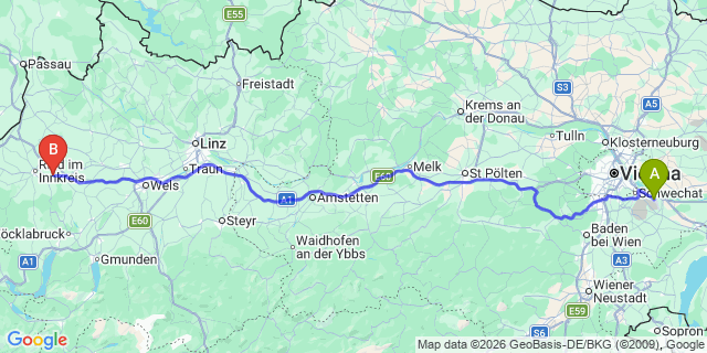 Map: Vienna Airport (VIE) to Geiersberg