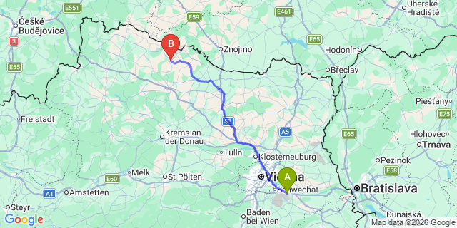 Map: Vienna Airport (VIE) to Geras