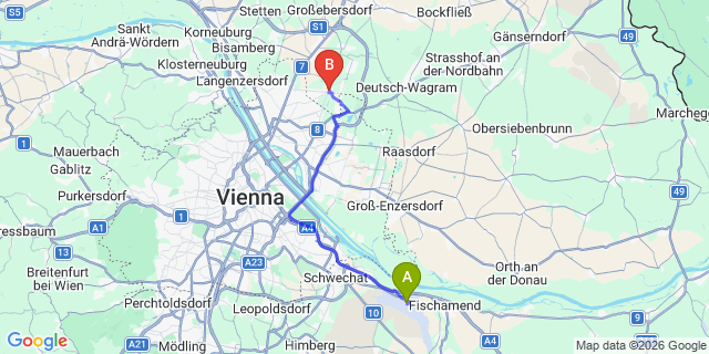 Map: Vienna Airport (VIE) to Gerasdorf