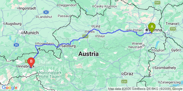 Map: Vienna Airport (VIE) to Gerlosberg