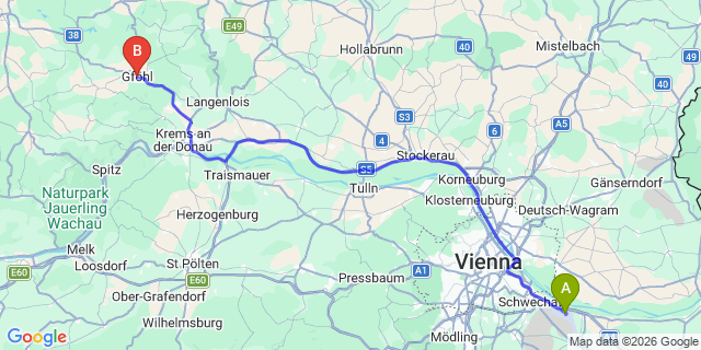 Map: Vienna Airport (VIE) to Gföhl