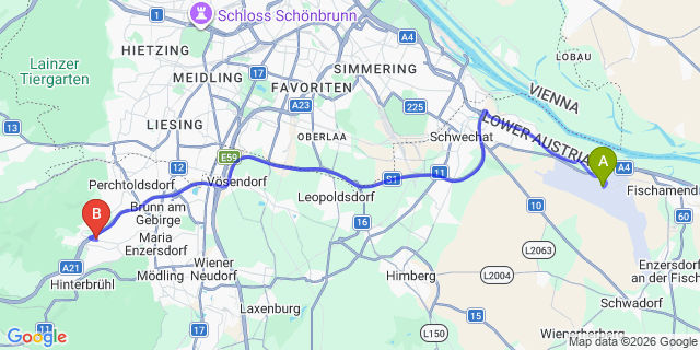 Map: Vienna Airport (VIE) to Giesshübl