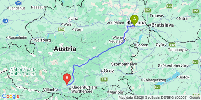 Map: Vienna Airport (VIE) to Glanegg