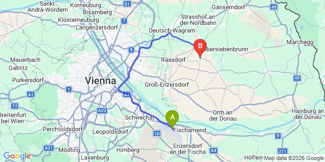 Map: Vienna Airport (VIE) to Glinzendorf
