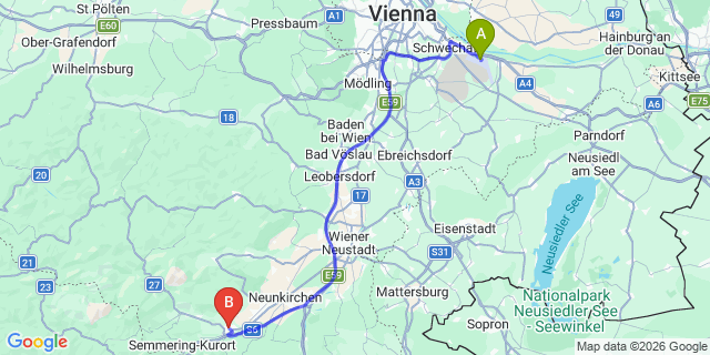 Map: Vienna Airport (VIE) to Gloggnitz