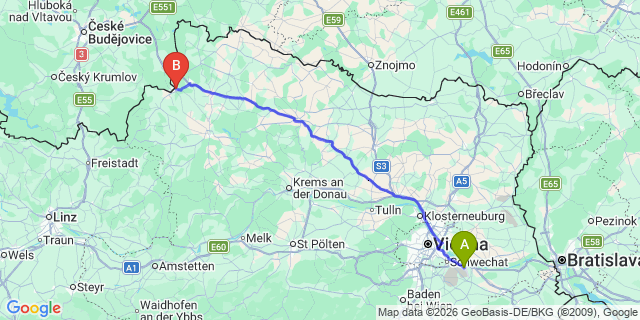 Map: Vienna Airport (VIE) to Gmünd