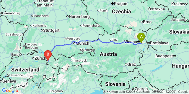 Map: Vienna Airport (VIE) to Göfis