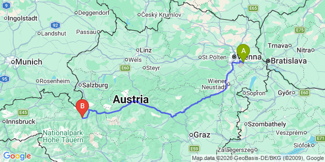 Map: Vienna Airport (VIE) to Goldegg