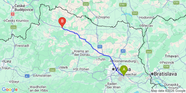 Map: Vienna Airport (VIE) to Göpfritz an der Wild