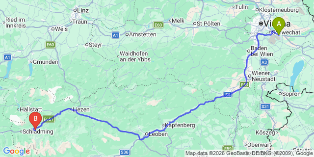 Map: Vienna Airport (VIE) to Gössenberg