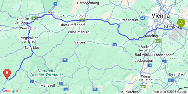Map: Vienna Airport (VIE) to Göstling an der Ybbs