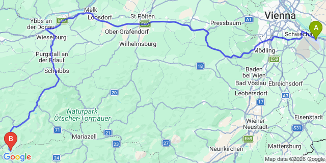Map: Vienna Airport (VIE) to Göstling-Hochkar