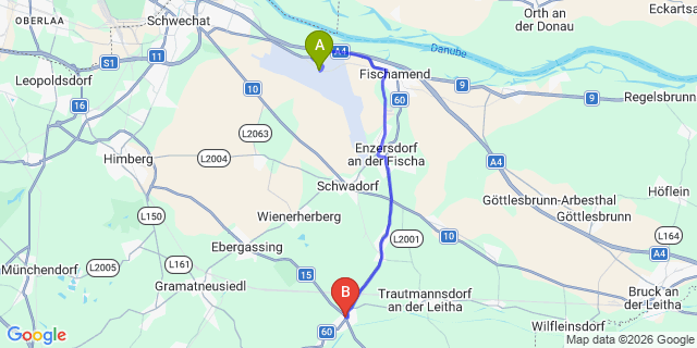 Map: Vienna Airport (VIE) to Götzendorf an der Leitha
