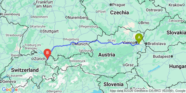 Map: Vienna Airport (VIE) to Götzis