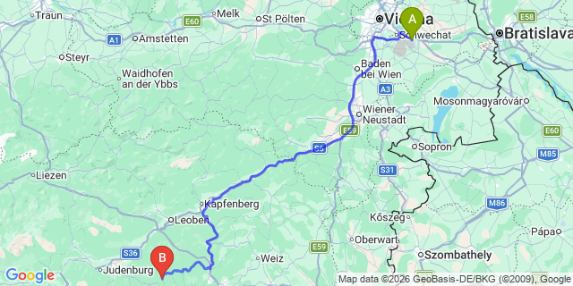 Map: Vienna Airport (VIE) to Graden