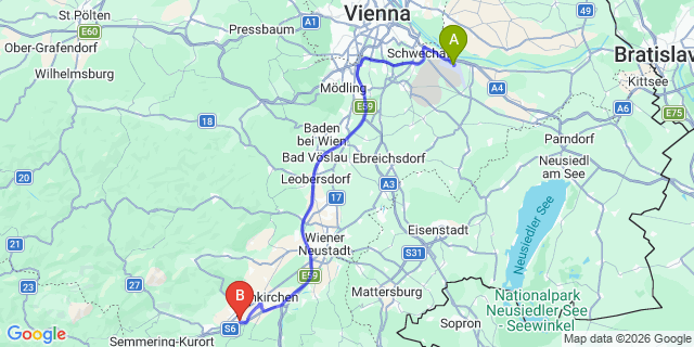 Map: Vienna Airport (VIE) to Grafenbach-Sankt Valentin