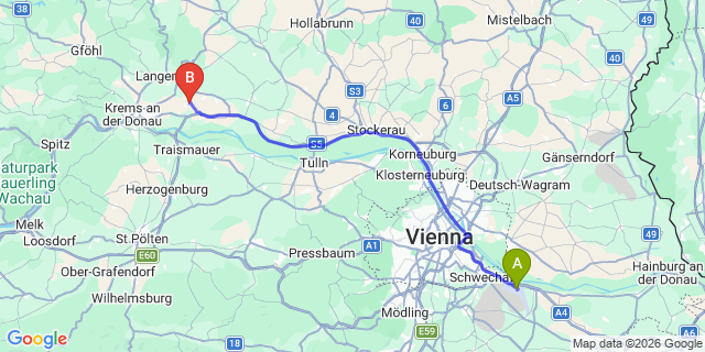 Map: Vienna Airport (VIE) to Grafenegg