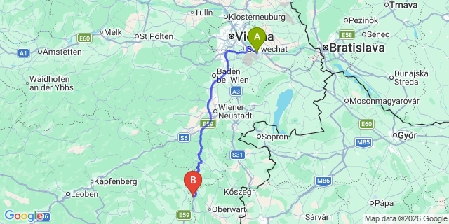 Map: Vienna Airport (VIE) to Grafenschachen
