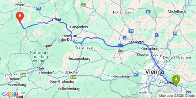 Map: Vienna Airport (VIE) to Grafenschlag