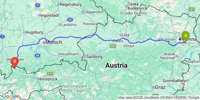 Map: Vienna Airport (VIE) to Grän