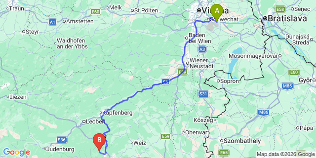 Map: Vienna Airport (VIE) to Gratwein-Straßengel