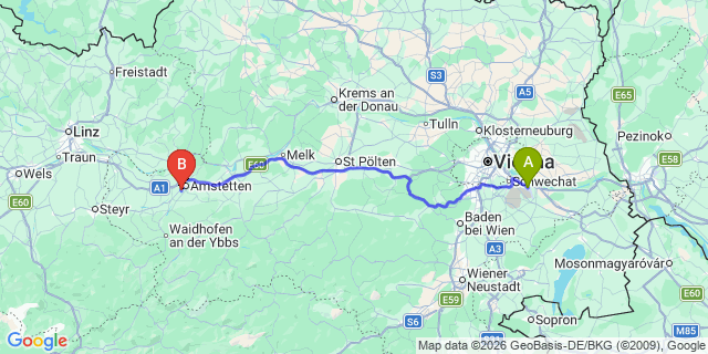 Map: Vienna Airport (VIE) to Greinsfurth