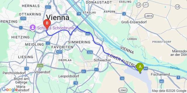 Map: Vienna Airport (VIE) to Grey Palazzo