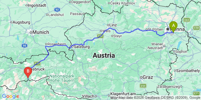 Map: Vienna Airport (VIE) to Gries am Brenner